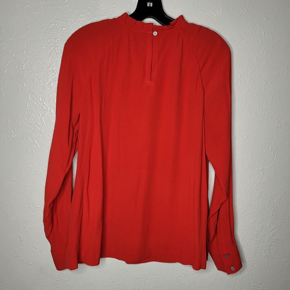 NWT Loft Womens Size Small Top Long Sleeve Ruffled Neck Button Loop Blouse Red - Picture 2 of 8